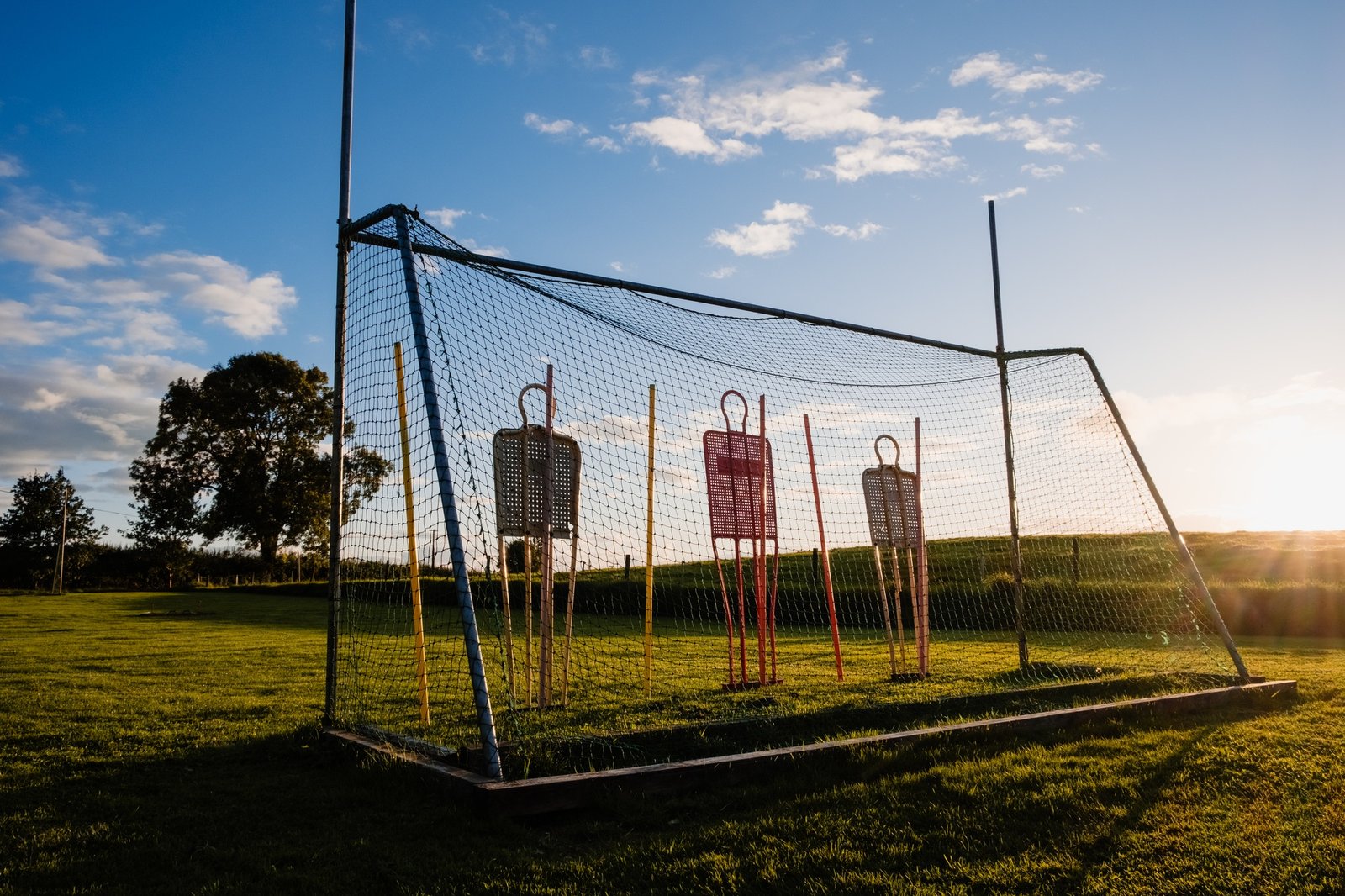 Gaelic football goal, with obstacles for training.
